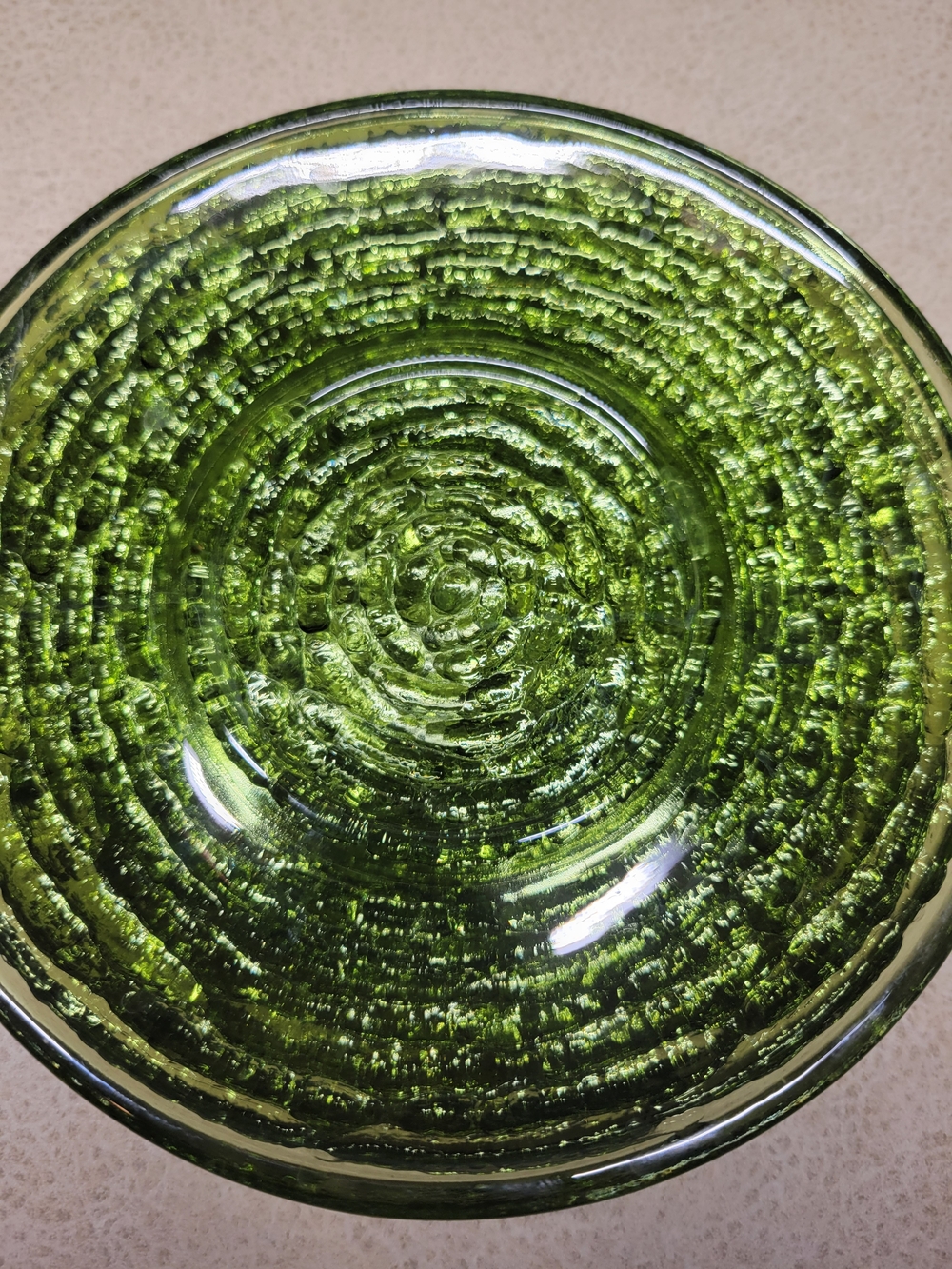 Four Vintage Anchor Hocking  5 1/2 Inch Green Textured Glass Home Art Plates